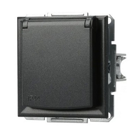 Gniazdo Pojedyncze 2P+PE Jednokrotne z Klapką Podtynkowe Asfora IP44 Antracyt