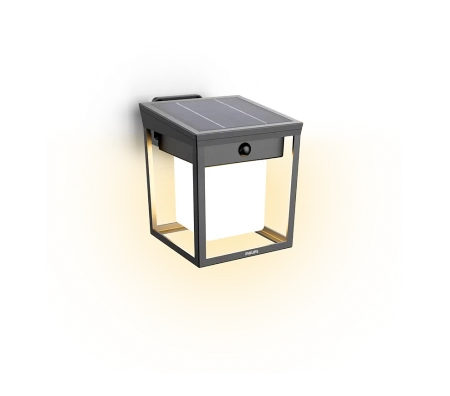 Kinkiet Ogrodowy Lampa Solarna Elewacyjna Zewnętrzna LED 1.5W 250lm 3000K IP44 z Czujnikiem Ruchu i Zmierzchu Antracyt Blaise Ultra Efficient Philips