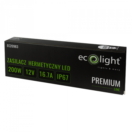 Zasilacz do Taśm LED Hermetyczny 200W 12V 1.66A IP67 PREMIUM Ecolight