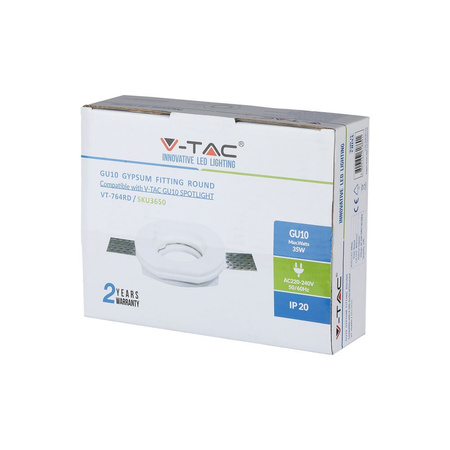 Oprawa Sufitowa Podtynkowa Oczko GU10 Okrągła Biała VT-764 V-TAC