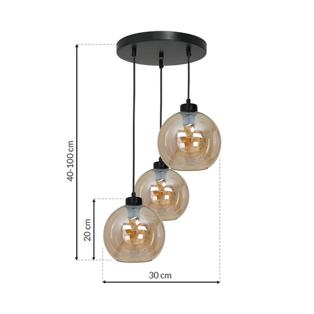 Lampa wisząca SOFIA 3xE27 MLP6584 Bursztynowy Klosz Kula Milagro Metal + Szkło