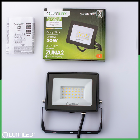 Naświetlacz LED ZUNA2 30W 2700lm 4000K IP65 Czarny LUMILED