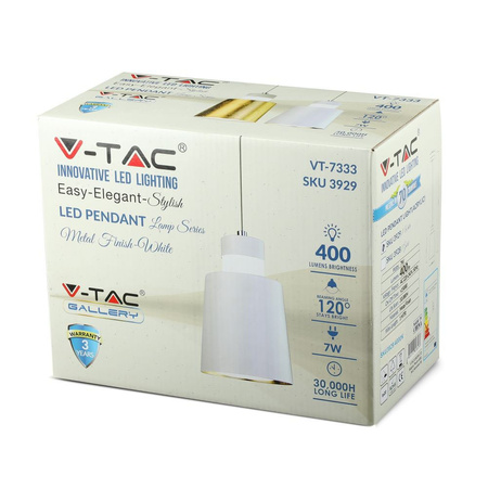 Lampa Wisząca 7W 3000K LED Biała PENDANT LIGHTS VT-7333 V-TAC