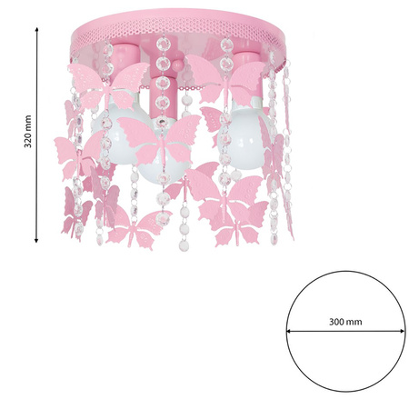 Lampa dziecięca sufitowa pudrowy róż Żyrandol ANGELICA Motyle 3x E27 Metal i kryształki Milagro