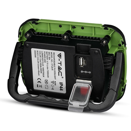 Naświetlacz LED 20W 1400lm 6400K IP44 Zielony+Czarny Ładowalny USB z funkcją SOS Samsung Chip VT-20-R V-TAC