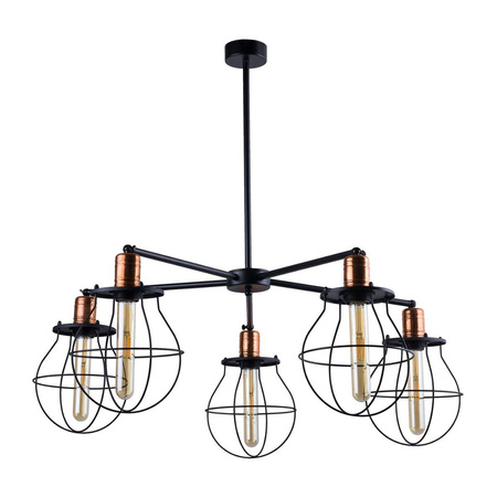 Lampa Sufitowa MANUFACTURE 9738 Nowodvorski Czarno-Miedziana 5xE27 Żyrandol Stal ?80 cm Loftowa