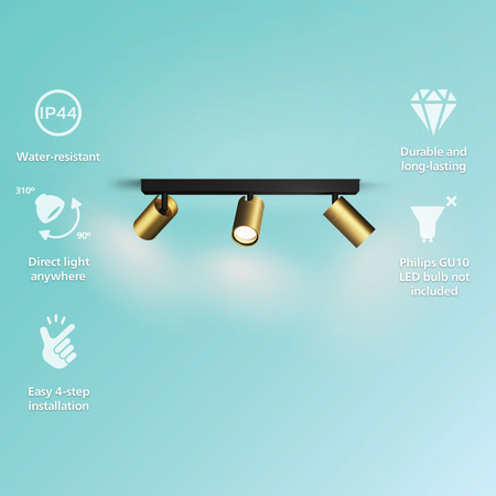 Lampa Sufitowa Reflektor 3x GU10 IP44 Miedziany-Czarny Kosipo Philips