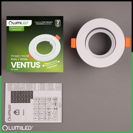 Oprawa Halogenowa Podtynkowa Ruchoma Okrągła Biała GU10 MR16 VENTUS Lumiled