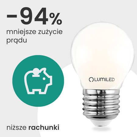 Żarówka LED E27 Kulka P45 2,2W 470lm = 40W 2700K Ciepła 360° Filament KLASA A LUMILED
