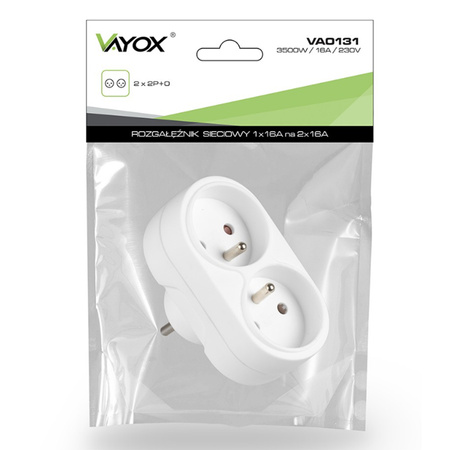 Rozgałęźnik Sieciowy Elektryczny Podwójny 2x 2P+0 Złodziejka 2 Gniazdka Z Uziemieniem VAYOX