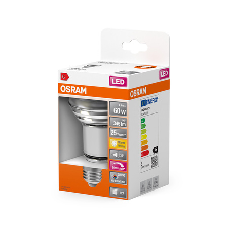 Żarówka LED R80 Reflektor E27 4.9W = 60W 345lm 2700K Ciepła CRI90 36° Ściemnialna SUPERSTAR Osram