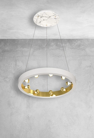 Lampa wisząca CASSIOPEIA 9xE14 Okrągła Rama Biała Złota MZ5035 Milagro by Maciej Zień