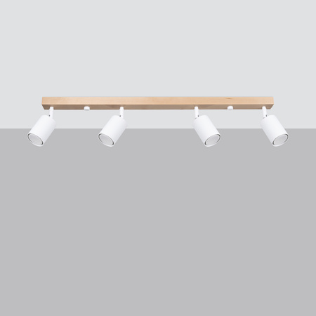 Lampa Sufitowa Oprawa Natynkowa SPOT TUBA Reflektor 4x GU10 Punktowa Ruchoma Tubularna Drewno Biała Nowoczesna Verdo Sollux