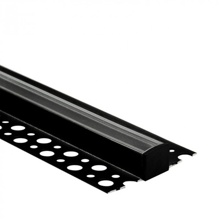 Profil Aluminiowy LED do Płyt GK Gipsowych REGIPS Podpłytkowy do Glazury Czarny 1m z Kloszem Przezroczystym do Taśm LED + Zaślepki seria GN Ecolight