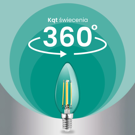 Żarówka LED E14 Świeczka B35 2,2W 470lm = 40W 2700K Ciepła 360° Filament KLASA A LUMILED