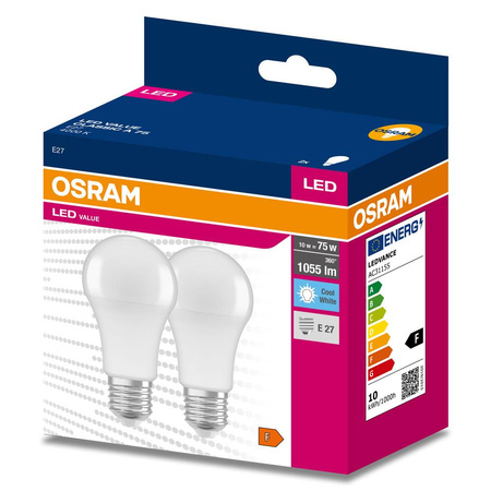 2x Żarówka LED A60 E27 10W = 75W 1055lm 4000K Neutralna 200° VALUE CLASSIC Osram