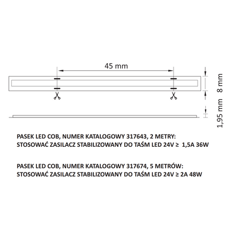 Taśma Pasek LED 18W 1850lm 4000K Neutralna 24V Biała 2m Sanico Goldlux