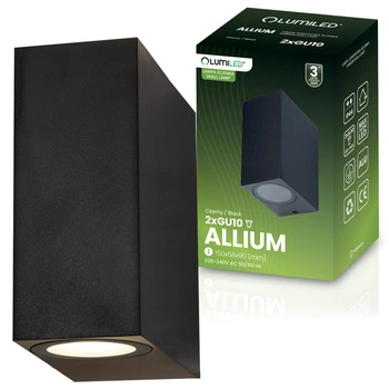 Kinkiet Ogrodowy Elewacyjny Lampa Zewnętrzna 2xGU10 ALLIUM Czarna Kwadrat LUMILED