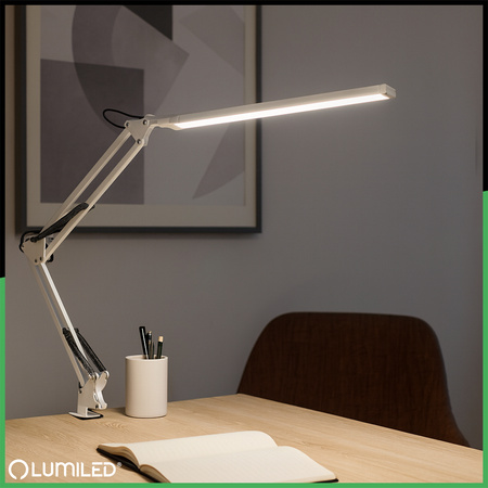 ZESTAW Lampka Biurkowa LED 8W CCT USB Ściemnialna COSMI Biała z uchwytem + Adapter USB 5V/1A DC LUMILED