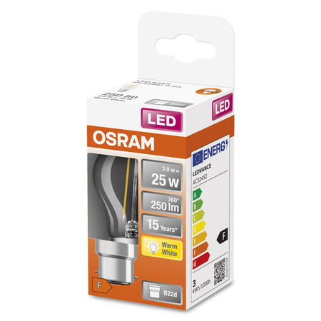 Żarówka LED P45 Kulka B22d 2.5W = 25W 250lm 2700K Ciepła 300° Retrofit Filament CLASSIC Osram