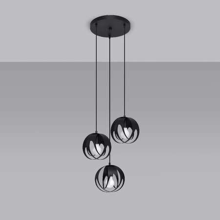Lampa Sufitowa Wisząca Zwis 3x E27 Kulista Czarna Nowoczesna Tulos Sollux