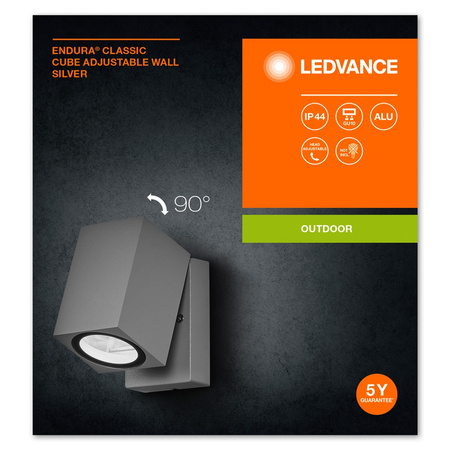 Lampa Ogrodowa Zewnętrzna Kinkiet Elewacyjny LED GU10 IP44 IK04 Srebrny Endura Ledvance