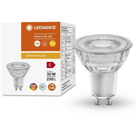 Żarówka LED GU10 3,7W = 35W 230lm 2700K Ciepła 36° CRI90 Ściemnialna Szklana LEDVANCE Superior