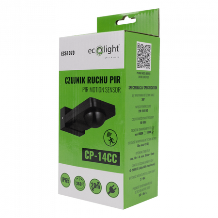 Czujnik Ruchu i Zmierzchu PIR IP44 Natynkowy Czarny 20m 360° CP Ecolight