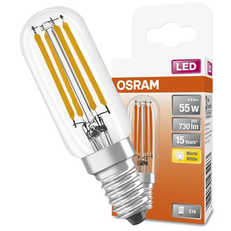 Żarówka LED E14 T26 4,9W = 55W 730lm 2700K Ciepła 300° Filament OSRAM Parathom