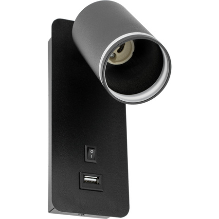 Lampa ścienna Kinkiet GU10 RING z USB i włącznikiem czarny