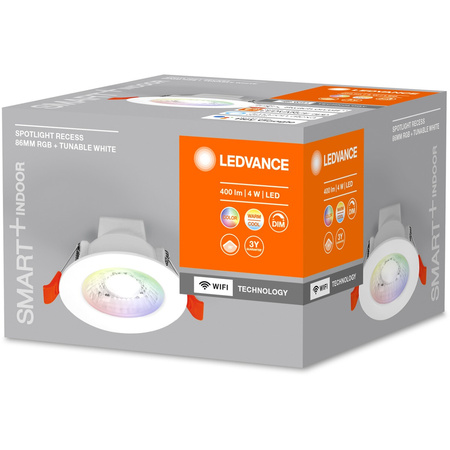 Oprawa Podtynkowa Panel LED Punktowa SPOT 4W 400lm Ściemnialna CCT RGB Okrągła 8,6 cm Biały SMART+ WiFi Downlight Ledvance