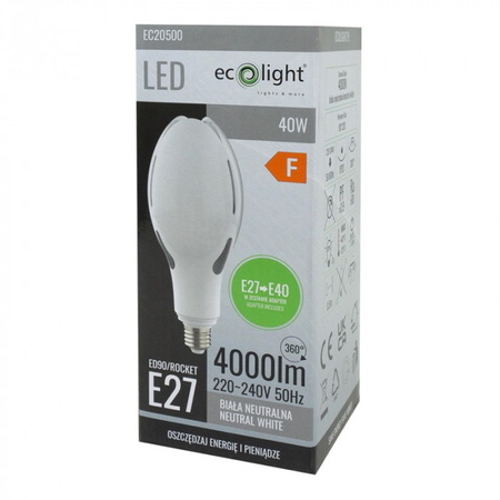 Żarówka LED E27 40W 4000lm 4000K Neutralna Rocket Ecolight