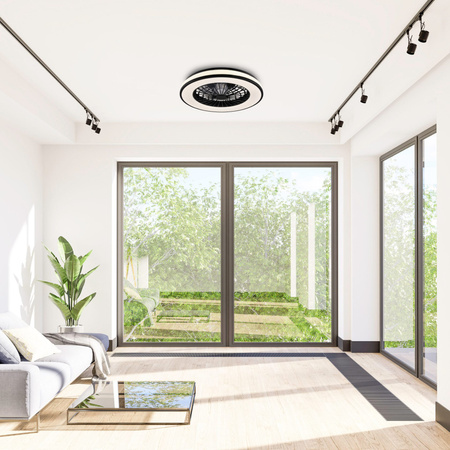 Plafon LED Oprawa Sufitowa Z Wentylatorem 48W 5300lm CCT 120° Biała Czarna Ściemnialna Kenya Sanico Goldlux