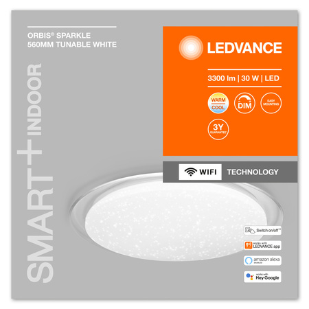 Plafon LED Natynkowy 30W 2400lm CCT Ściemnialna 56cm Biały SMART+ WiFi Sparkle Ledvance