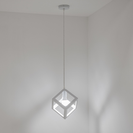 Lampa Wisząca Sufitowa Geometryczna Kwadrat Zwis LED E27 TALUS Biała LUMILED
