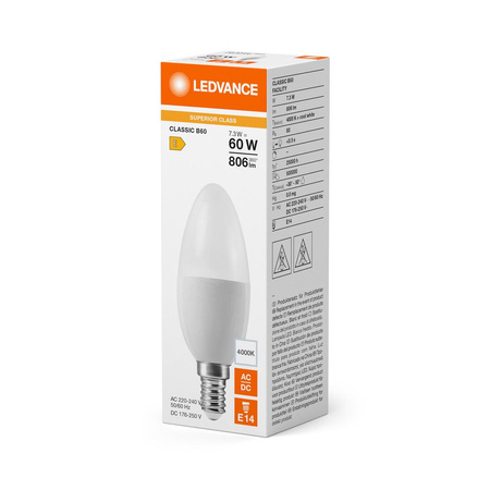 Żarówka LED B37 E14 7.3W = 60W 806lm 4000K Neutralna Biała LEDVANCE