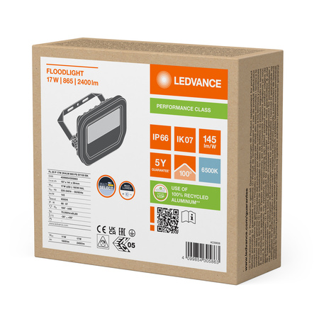 Naświetlacz LED Reflektor Zewnętrzny Lampa 17W 2400lm 6500K IP66 Czarny Floodlight Ledvance