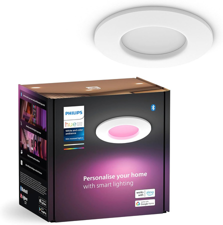 Panel LED Oprawa Podtynkowa Wpuszczana 8.3W 1000lm IP44 White and Color Ambiance RGB + TW Biała Inteligentna SMART Zigbee Bluetooth Slim Downlights Philips HUE