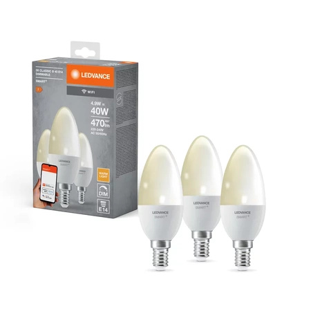 3PAK Żarówka LED E14 B40 4.9W 470lm 2700K Ciepła SMART+ WiFi Ściemnialna Candle LEDVANCE