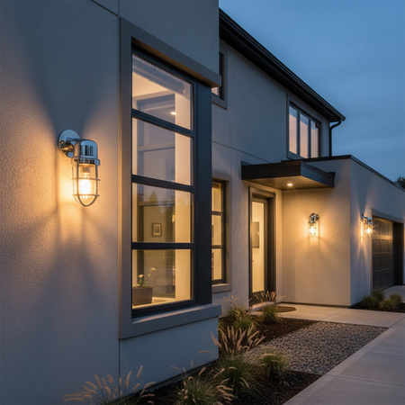 Kinkiet ścienny zewnętrzny elewacyjny lampa ścienna industrial E27 chrom LOFT LUND GOLDLUX (Polux)