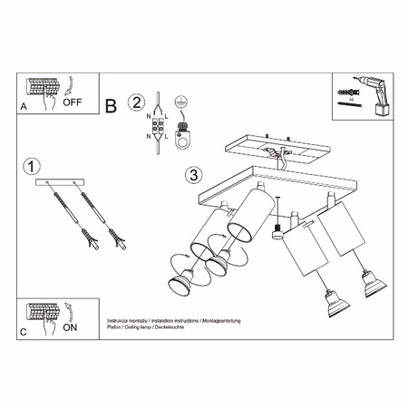 Lampa Sufitowa Oprawa Natynkowa SPOT TUBA Reflektor 4x GU10 Tubularna Biała Nowoczesna Ring Sollux