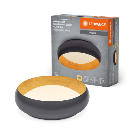 Plafon LED Lampa Sufitowa Natynkowa 16W 750lm 3000K Ciepła Ściemnialna Szary Drewniany 30cm Orbis Ledvance