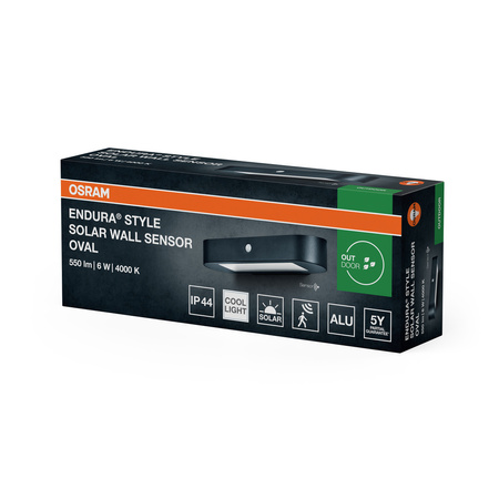 Kinkiet Solarny Ogrodowy Lampa Elewacyjna Zewnętrzna LED z Czujnikiem Ruchu i Zmierzchu 6W 540lm 4000K Neutralna Czarny IP44 Endura Osram