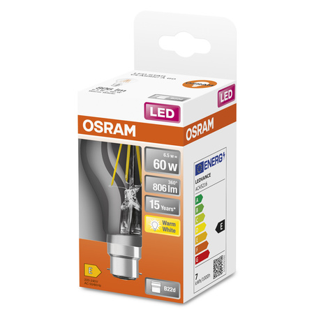 Żarówka LED A60 B22d 6.5W = 60W 806lm 2700K Ciepła 300° Retrofit Filament CLASSIC Osram