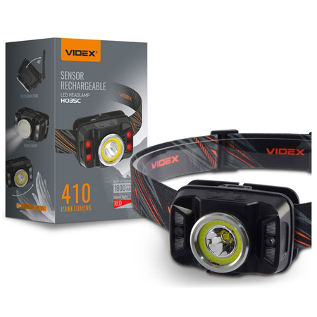 Latarka Czołowa Akumulatorowa LED 5W 410lm 7 Trybów Pracy Sensor Ruchu USB C Wodoszczelna IP65 Videx