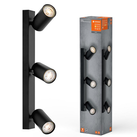 Lampa Sufitowa Ścienna LED Spot Reflektor 3-Punktowy Ściemnialna 10.2W GU10 Czarna LEDVANCE