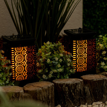 Lampion Ogrodowa LED Solarna Dekoracyjna Płomień Kwadrat 17cm