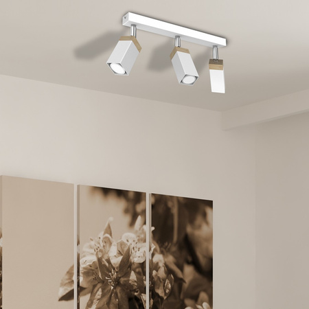 Lampa Sufitowa SOLO SAWN Biała Patyna Drewniana 3x mini GU10 Milagro