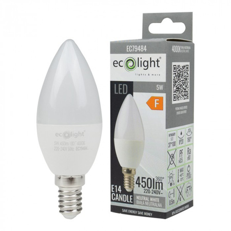 Żarówka LED Świeczka B37 E14 5W 450lm 4000K Neutralna Ecolight