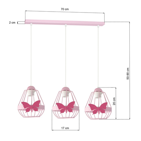 Lampa wisząca KAGO 3xE27 Dziecięca Różowy Motyl Różowa MLP4928 Milagro Metal